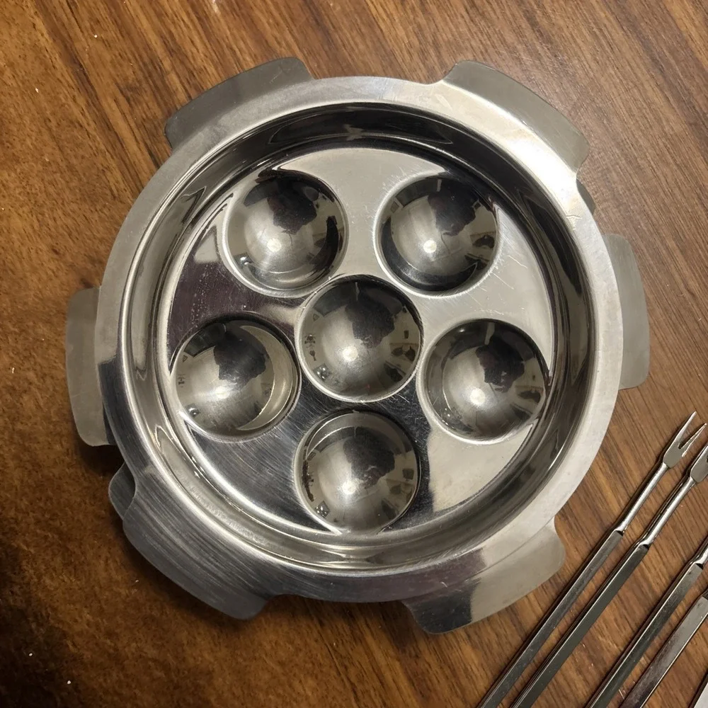 Lot Of 4 Escargot Plate Metal‎ Dishes Snail Oysters W/6 Utensils